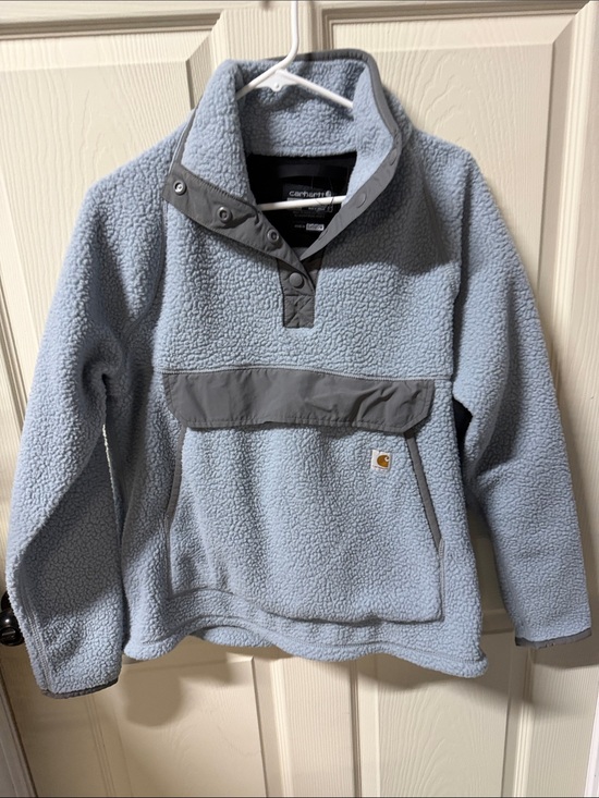 Carhartt Tops - Carhartt women’s Light Blue Sherpa Snap Pullover with Gray Accents